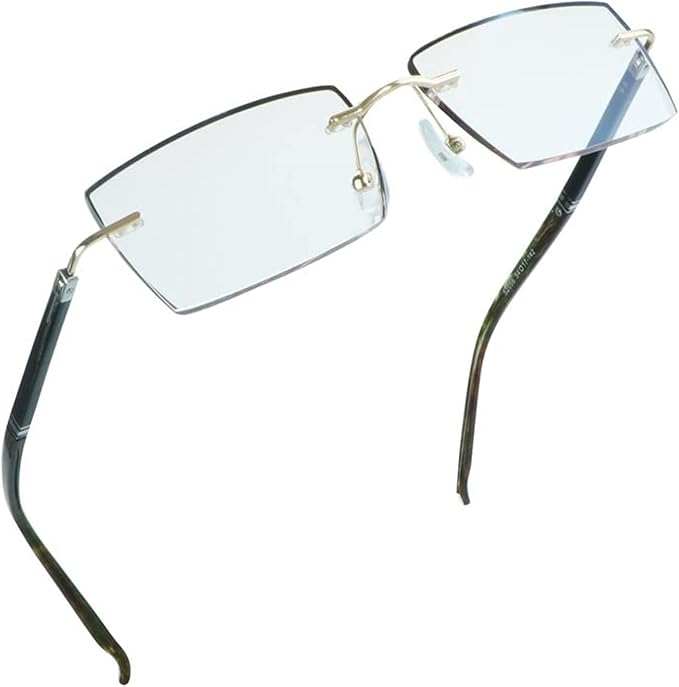 LifeArt Blue Light Blocking Glasses,Computer Reading Glasses,Rimless Frame Tinted Lens with Diamond,Stylish for Men (+3.00 Magnification)
