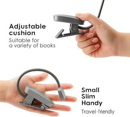 Rechargeable Book Light for Reading in Bed – 14 LED Book Light with 3 Color Temperatures, Stepless Dimming, Up to 80 Hours Runtime, 360° Rotatable Clip – Perfect for Book Lovers, Grey