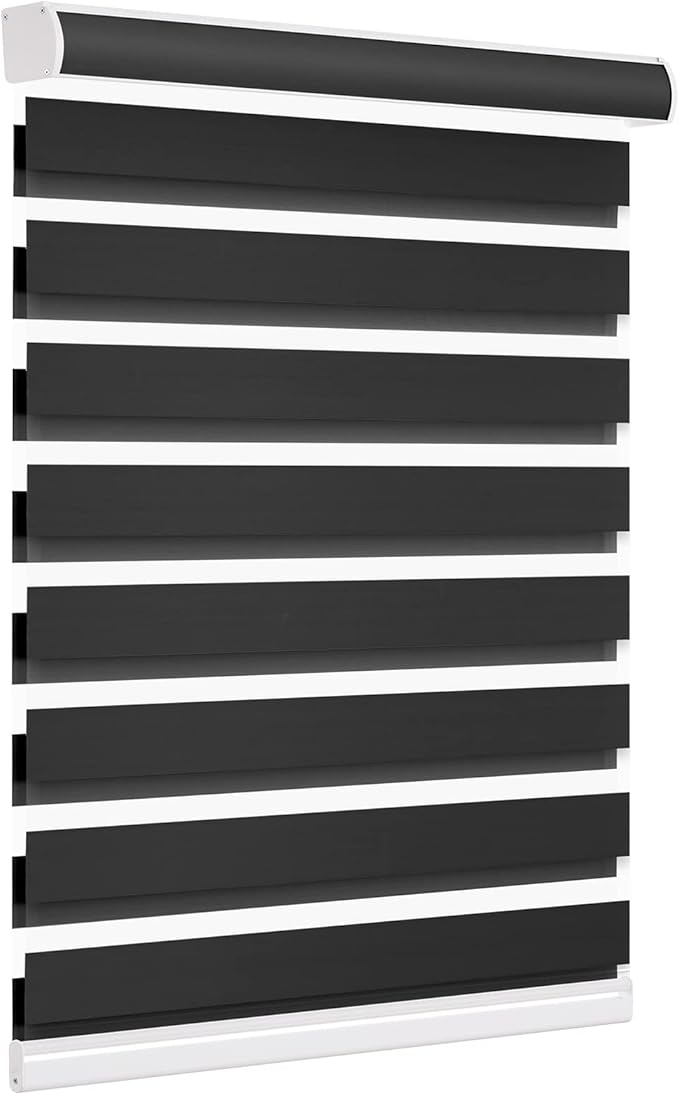 Changshade Blackout Zebra Shades Cordless for Indoor Windows Custom Size, Zebra Blinds for Sliding Glass Door Dual Layer Fabric Room Darkening Light Blocking Black Out Privacy Shade for Home, Office