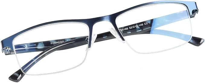 FONHCOO Reading Glasses for Women Men, Blue Light Blocking Reading Glasses Metal Half Frame Computer Readers Anti UV/Glare