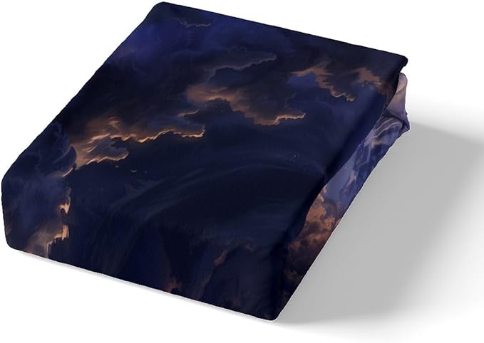 3D Tornado Fitted Sheet Twin Size,Mystic Sky Purple Lightning Paint Bed Sheet with 1 Pillowcase,Natural Disaster Desert Sky Clouds View Soft Decorative Fabric Bedding,Room Gift