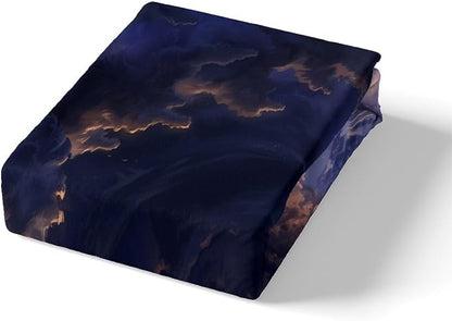 3D Tornado Fitted Sheet Twin Size,Mystic Sky Purple Lightning Paint Bed Sheet with 1 Pillowcase,Natural Disaster Desert Sky Clouds View Soft Decorative Fabric Bedding,Room Gift