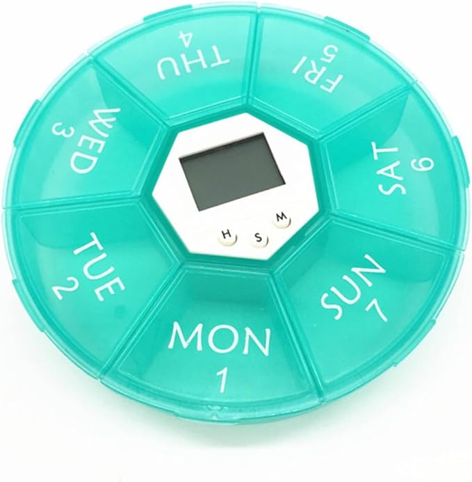 Compartments Electronic Pill Box with Built Alarm Clock Weekly Medication Organizer for Patients Portable Transparent Medicine Dispenser Case with Daily Reminders Green
