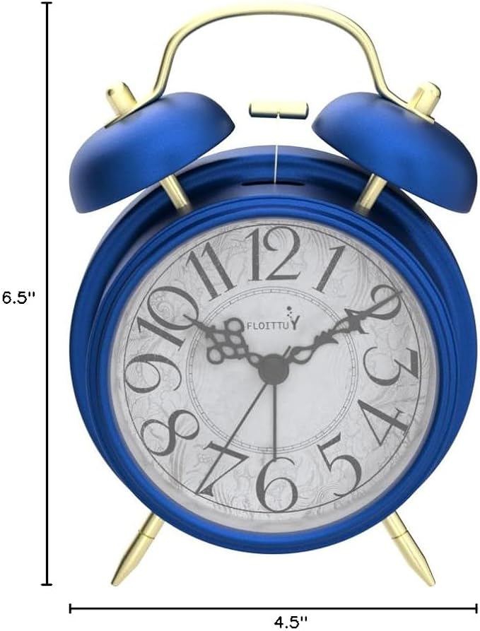 Loud Alarm for Deep Sleepers 4'' Retro Twin Bell Alarm Clock with Backlight for Bedroom and Home Decoration (Retro Blue)