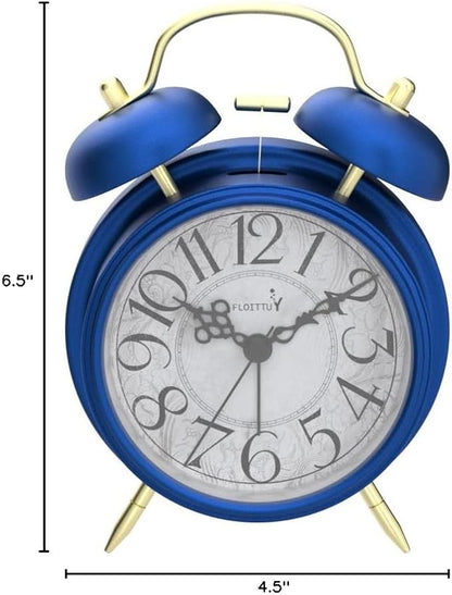 Loud Alarm for Deep Sleepers 4'' Retro Twin Bell Alarm Clock with Backlight for Bedroom and Home Decoration (Retro Blue)