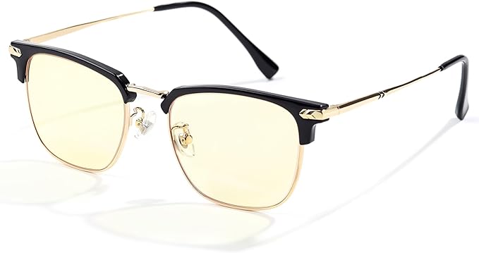 Blue Light Glasses | Men Browline Gaming Glasses | Anti Eye Strain & Migraine Blue Blocker Eyeglasses（Black Gold）