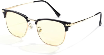 Blue Light Glasses | Men Browline Gaming Glasses | Anti Eye Strain & Migraine Blue Blocker Eyeglasses（Black Gold）