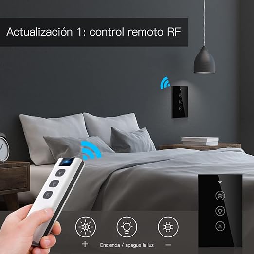 MoesGo WiFi RF Smart Light Dimmer Switch, Neutral Wire Required, Single Pole, 2.4GHZ WiFi Dimmer Light Switch, Remote Control Smart Life/Tuya APP, Work with Alexa Google Voice Assistants Black 1 Gang