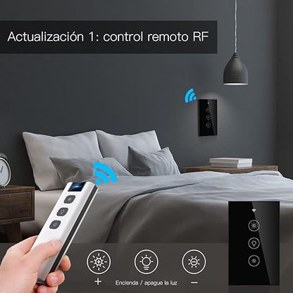 MoesGo WiFi RF Smart Light Dimmer Switch, Neutral Wire Required, Single Pole, 2.4GHZ WiFi Dimmer Light Switch, Remote Control Smart Life/Tuya APP, Work with Alexa Google Voice Assistants Black 1 Gang