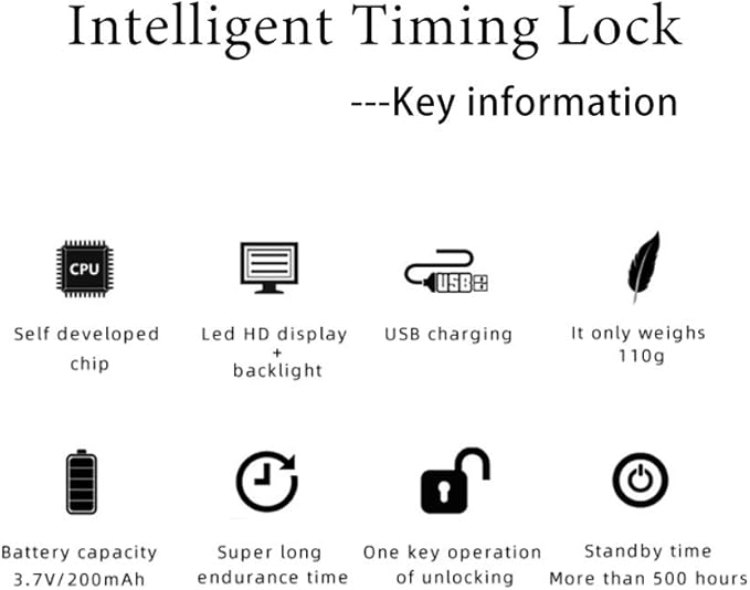 Metal Timer Lock, LCD Display Multi-Function Electronic Time, 99 Hours Max Timing, USB Rechargeable Timer Padlock(Silver)
