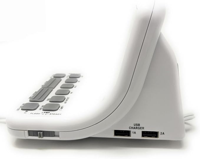 Futuristic 2 Silent Alarm Clock with Bright Flashing LED Lights for Deaf, Hard of Hearing, Heavy Sleepers | Dual Alarms, Built-in USB Chargers | Wake Up Gently (White)