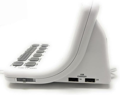 Futuristic 2 Silent Alarm Clock with Bright Flashing LED Lights for Deaf, Hard of Hearing, Heavy Sleepers | Dual Alarms, Built-in USB Chargers | Wake Up Gently (White)