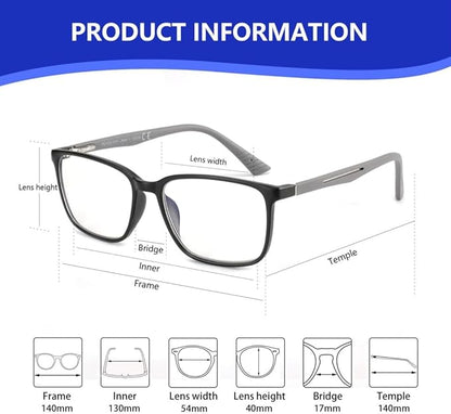BLUEMOKY Blue Light Reading Glasses for Men，Sport Square Frame Readers, Anti Glare Computer Glasses
