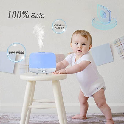 Aromatherapy Diffuser for Essential Oil, 300ml Cool Mist Humidifier with Remote Control, Aroma Diffusers for Home with Waterless Safety Switch & 14 LED Colors White Wood Base