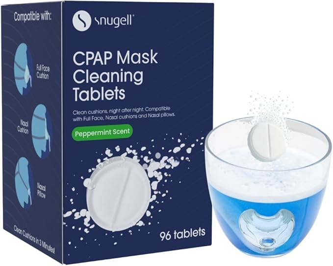 Snugell CPAP Mask Cleaning Tablets – 96 Effervescent Tablets for Full Face Masks, Nasal Cushions & Pillows – Deep Cleans & Deodorizes, Ensuring Effective Nightly Cleaning for Optimal CPAP Hygiene