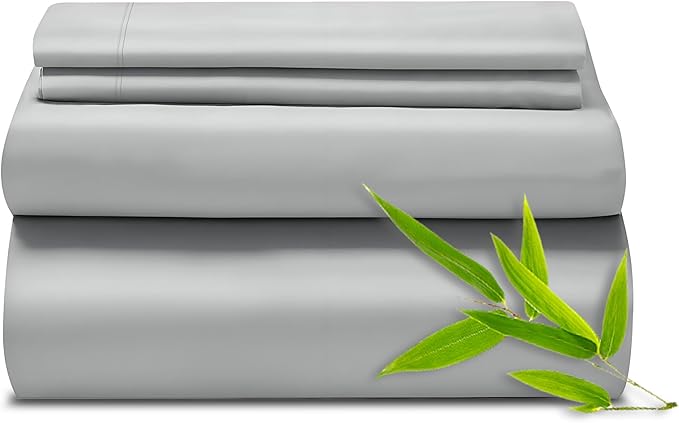EaseHome King Cooling Sheets, Rayon Derived from Bamboo, Deep Pocket Up to 16", Soft King Size Bed Sheets, Luxury Bedding Sheets & Pillowcases, Light Grey