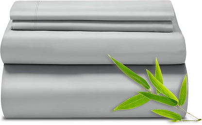 EaseHome King Cooling Sheets, Rayon Derived from Bamboo, Deep Pocket Up to 16", Soft King Size Bed Sheets, Luxury Bedding Sheets & Pillowcases, Light Grey