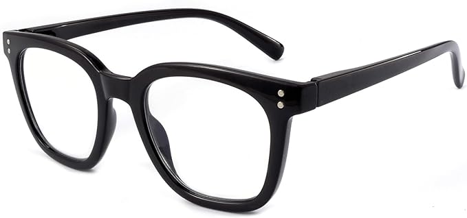 Reading Glasses for Men Women Blue Light Blocking with Spring Hinge, Blocking Readers Anti UV Ray Filter Eyeglasses, Square Computer Reader Glasses, Black, +1.5