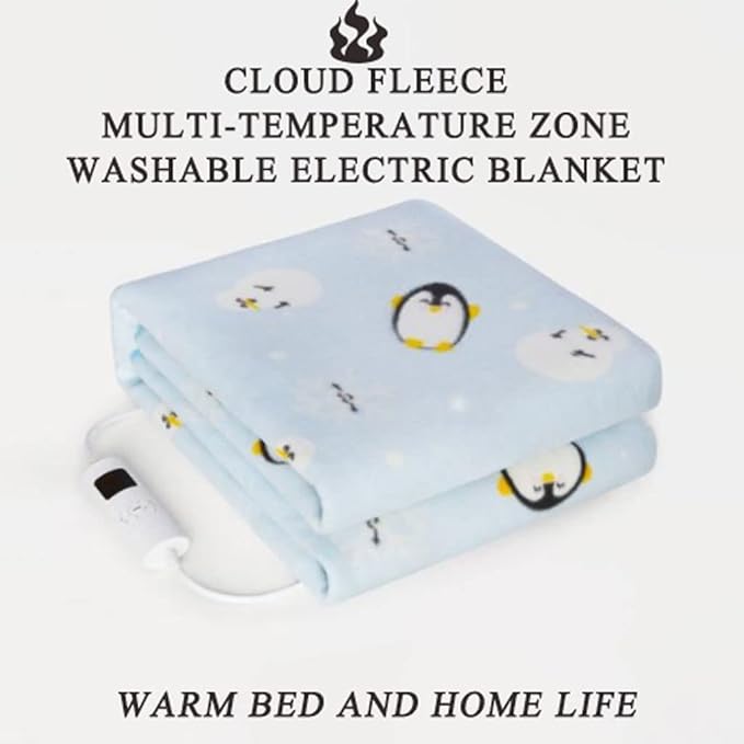 HRTC Full Size Electric Blanket Soft Comfortable Electric Overblanket Dual Control Smart Timing Heating Blanket Machine Washable