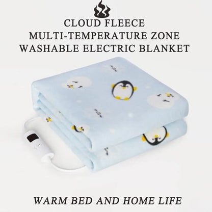 HRTC Full Size Electric Blanket Soft Comfortable Electric Overblanket Dual Control Smart Timing Heating Blanket Machine Washable