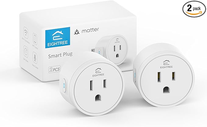 EIGHTREE Matter Smart Plug, Homekit Supported, Hub Required, Smart Plugs That Work with Alexa, Siri & Google Home, WiFi Plug with Remote Control, Timer & Schedule, Matter Smart Home 2.4GHz Wi-Fi Only