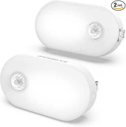 Lyridz Plug in Night Light with Motion Sensor, 120LM Superior Bright Smart Mini LED Nightlight, Cool White with Stepless Adjustable Brightness for Bathroom, Bedroom, Kitchen, Stairs, Hallway, 2 Pack