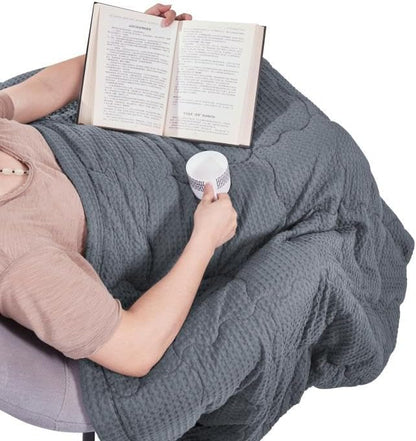 ZZZhen Weighted Blanket - High Breathability - 48''72'' 15LB - Premium Heavy Blankets - Calm Sleeping for Adult and Kids, Durable Quilts Waffle Grey, 48''72'' - 15LB