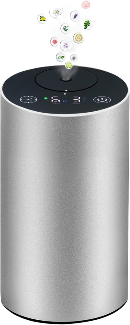 Waterless Essential Oil Diffuser – Aromatherapy Scent Diffusers for Home, Office, Hotel, Bedroom – Modern and Elegant Mini Fragrance Diffuser – Cordless and Portable with Digital Display(Grey)