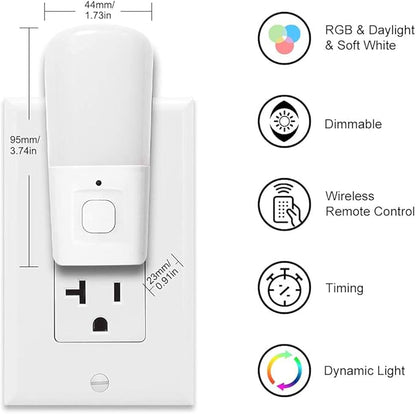 L LOHAS LED Kids Night Lights Plug in, RGB Color Changing Plug into Wall Lights Remote, Rainbow Dimmable Girls Night Light Switch, Christmas Home Decor for Kids Room, Bedroom, Hallway, Bathroom, 2Pack