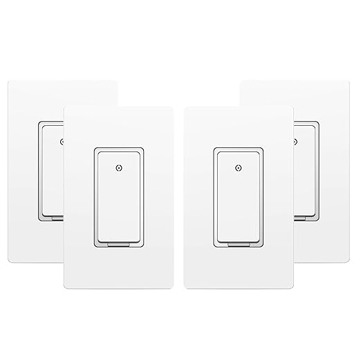 Matter Smart Light Switch,Voice Control w/Siri, Google Assistant, Smartthings, UL Certified, Timer & Schedule, Easy Guided Install, Neutral Wire Required, Single Pole, White,10A, 4Pack