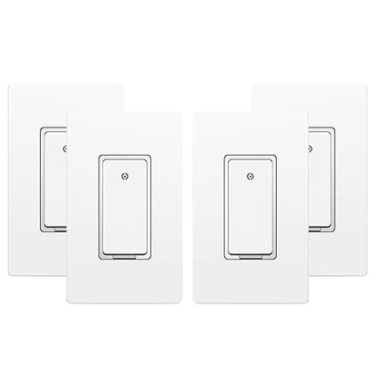 Matter Smart Light Switch,Voice Control w/Siri, Google Assistant, Smartthings, UL Certified, Timer & Schedule, Easy Guided Install, Neutral Wire Required, Single Pole, White,10A, 4Pack