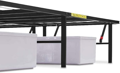 Amazon Basics Bed Frame with Storage, Foldable Metal Platform, Sturdy Steel, No Box Spring Needed, 14-inch High, Tool-Free Setup, Noise Free, Easy Assembly, Queen Size, Black