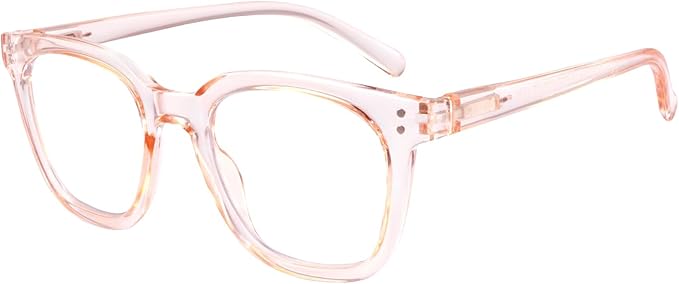 Reading Glasses for Men Women Blue Light Blocking with Spring Hinge, Blocking Readers Anti UV Ray Filter Eyeglasses, Square Computer Reader Glasses, Pink, +3.0