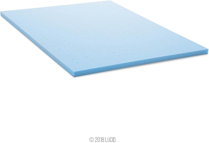Lucid 2 Inch Memory Foam Mattress Topper, Queen Size – Cooling Gel Bed Topper – Pressure-Relieving Plush Feel – Ventilated Breathable Design – CertiPur Certified - Dorm Room Essentials