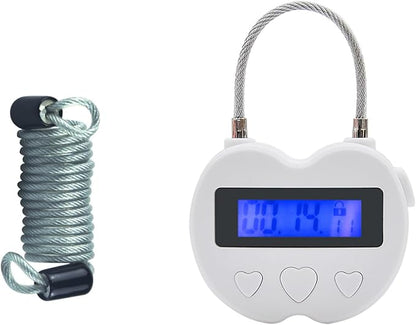 Heart Metal Timer Lock, USB Rechargeable Timer Compact Padlock with 1m Spring Cord, Up to 99 Hours Timed Self-Regulation Anti-Addiction Timer Padlock (White)