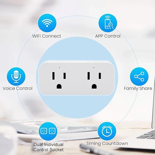 QIACHIP 16A/2000W Timer Smart Plug with 2 Independent Control Sockets, Ewelink App Remotely Control, WiFi Plug Outlet 4 Packs, Compatible with Alexa,Google Home, SmartThings
