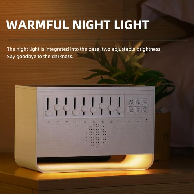 White Noise Sound Machine & Humidifier with Bluetooth Speaker, Sleep Aid Essential Oil Diffuser for Adults/Babies, Realistic Flame Lamp, Timer & Auto-Off for Deep Sleep.