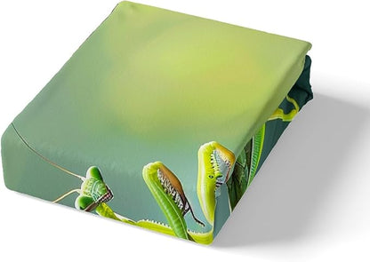 Manfei Mantis Kids Sheet Set Twin Size, Natural Wildlife Bedding Set for Boys Teens Adults Room Decor, Malaysia Green Praying Mantis Bed Sheet Set 3pcs (Fitted Sheet, Flat Sheet, 1 Pillowcase)