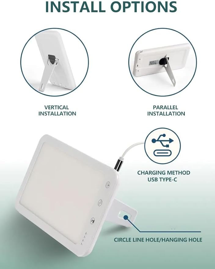 Light Lamp, Portable Full Spectrum LED Light Sunlight Personal Daylight with 3 Adjustable Color＆Stepless Brightness Levels, Timer＆Memory Function for Home Office Winter