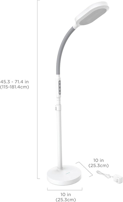 Verilux HappyLight Duo - 2-in-1 Light Therapy & Task Floor Lamp - UV-Free Full Spectrum LED, 10,000 LUX, Adjustable Brightness and Color, Flexible Gooseneck, and Adjustable Height