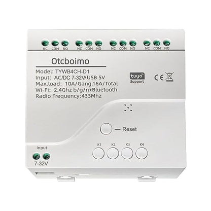 Smart WiFi Wireless Relay Switch Module, Tuya 4CH AC/DC 7-32V/ USB 5V Smart Life Remote Control Dry Contact Momentry Switch Compatible with Alexa and Google Home