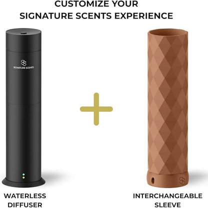 Waterless Essential Oil Hotel Scent Diffuser - Cold Air Diffuser - Covers 1000 sq. ft. - Waterless Diffuser for Home, Office & Hotel (Black + Interchangeable Sleeve) (Black + Teakwood Sleeve)