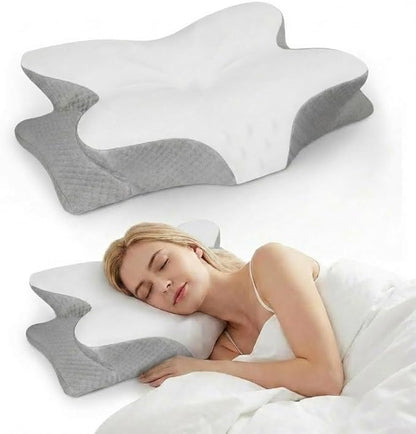 Cervical Neck Pillow for Pain Relief-Ergonomic Side Sleeper Pillow，Cooling Memory Foam Pillows for Neck Support,Contour Orthopedic Pillows for Back Stomach Sleepers (White&Grey 2)