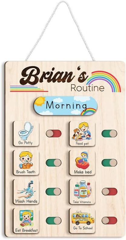 Wooden Chore Chart for Kids Visual Schedule, Routine Chart for Kids, Morning Bedtime Routine Chart for Toddlers Ages 2-4, Daily Kids Schedule Board for Home (08)