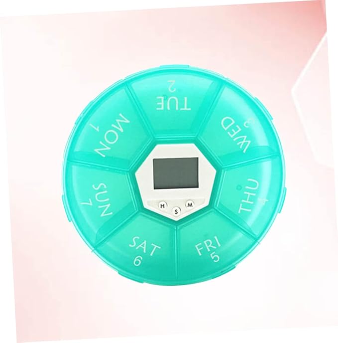 Compartment Alarm Clock Medication Reminder Box Green Electronic Pill Dispenser for Patients with Timer Function Easy to Read Labels and See Through Lids for Daily Use