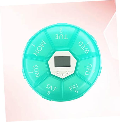 Compartment Alarm Clock Medication Reminder Box Green Electronic Pill Dispenser for Patients with Timer Function Easy to Read Labels and See Through Lids for Daily Use