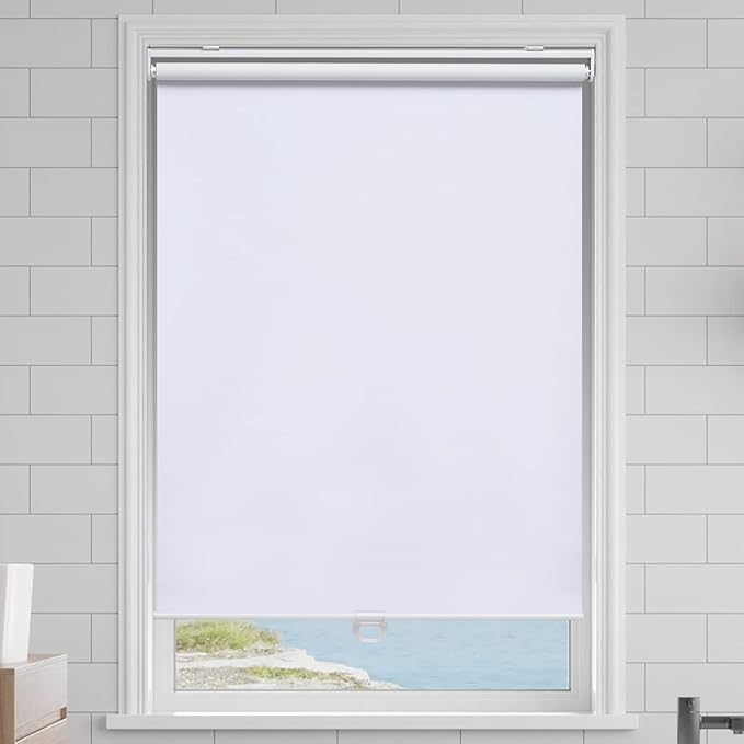 Cordless Roller Shades Blackout Blinds for Windows Room Darkening Rolled Up Shades with Spring System, UV Protection Window Shades Door Blinds for Home and Office (61" W x 72" H, White)