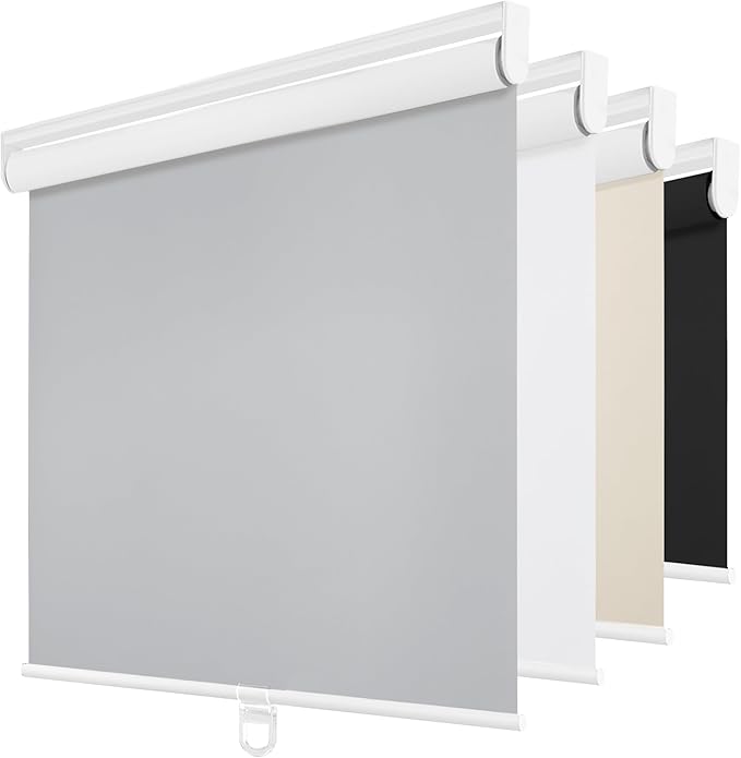 ChrisDowa Cordless Blackout Roller Shades for Windows, Thermal Insulated UV Protection Pull Down Shades, Total Blackout Window Blinds for Home, Office, Bedroom, Door (70" W x 72" H, Grey)