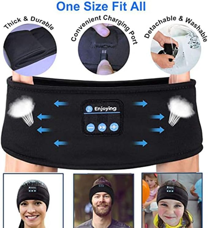 Wireless Bluetooth Sports Headband Headphones Ultra-Thin HD Stereo Perfect for Sleeping Workout Jogging Yoga Insomnia Air Travel Meditation Black