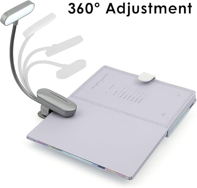 Rechargeable Book Light for Reading in Bed – 14 LED Book Light with 3 Color Temperatures, Stepless Dimming, Up to 80 Hours Runtime, 360° Rotatable Clip – Perfect for Book Lovers, Grey